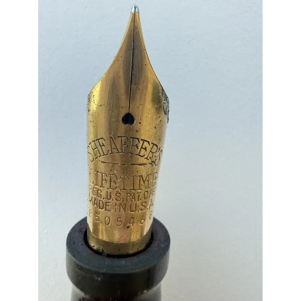 1920 Sheaffer Flat Top Full Sz 14k Nib Fountain Pen Jade Green Marbled White Dot